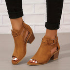 Women's Open-Toe Block Heel Ankle Boots with Cutout Details 9
