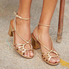 Women's Open Toe Block Heel Sandals with Braided Straps 4