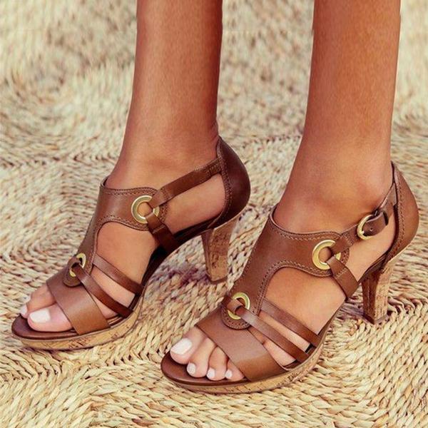 Women's Open-Toe Buckle Sandals with Block Heel 1