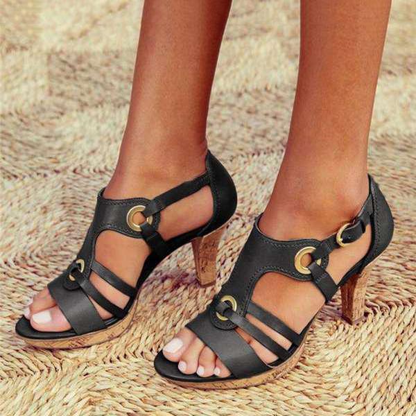 Women's Open-Toe Buckle Sandals with Block Heel 2