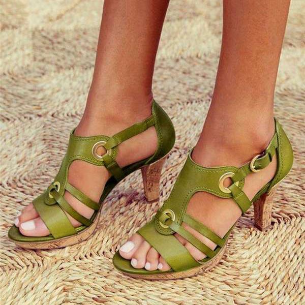 Women's Open-Toe Buckle Sandals with Block Heel 3
