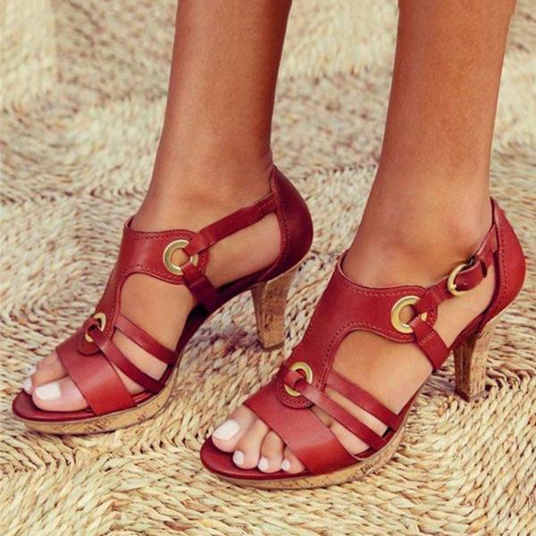 Women's Open-Toe Buckle Sandals with Block Heel 4
