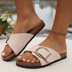 Women's Open-Toe Cork Footbed Sandals with Adjustable Buckle Strap 2