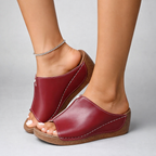 Women's Open-Toe Leather Platform Wedges with Cushioned Footbed 2