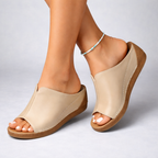 Women's Open-Toe Leather Platform Wedges with Cushioned Footbed 3