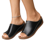 Women's Open-Toe Leather Platform Wedges with Cushioned Footbed 4