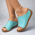 Women's Open-Toe Leather Platform Wedges with Cushioned Footbed 6