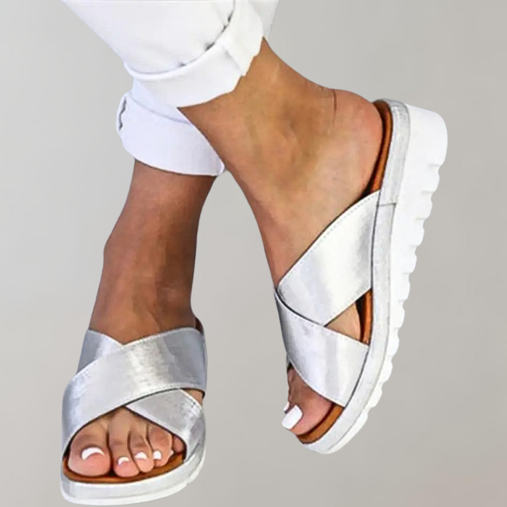 Women's Open Toe Sandals with Criss Cross Straps and Slip On Design 1