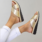 Women's Open Toe Sandals with Criss Cross Straps and Slip On Design 3