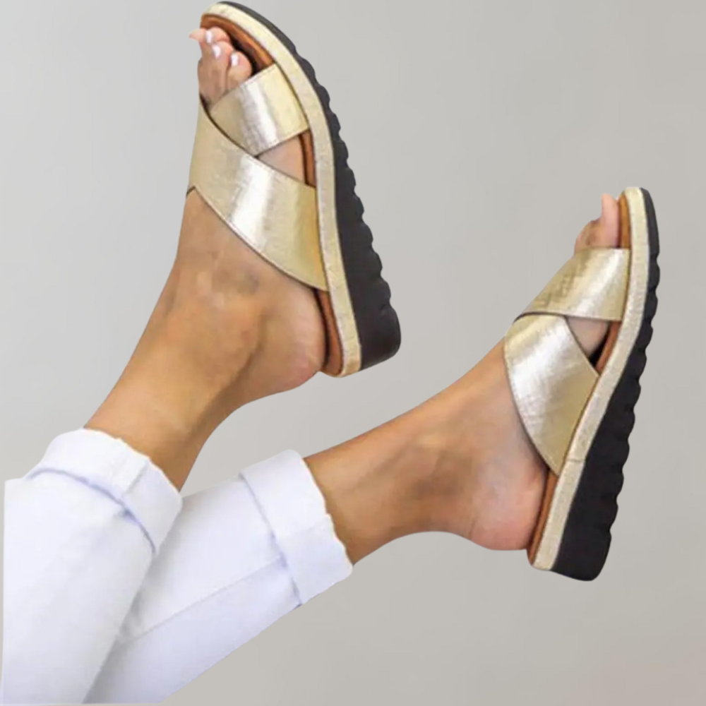 Women's Open Toe Sandals with Criss Cross Straps and Slip On Design 3