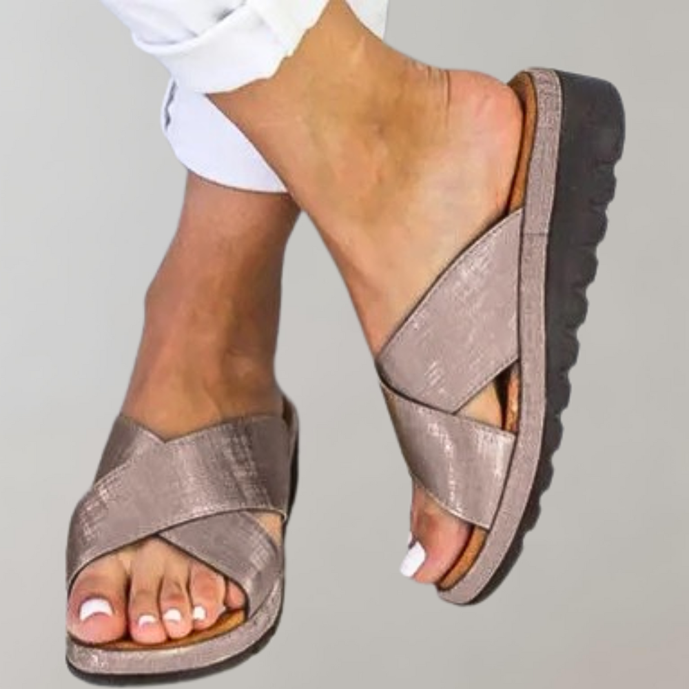 Women's Open Toe Sandals with Criss Cross Straps and Slip On Design 5