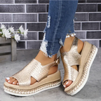 Women's Open-Toe Slingback Sandals with Metallic Finish and Espadrille Sole 3