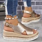 Women's Open-Toe Slingback Sandals with Metallic Finish and Espadrille Sole 4