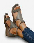 Women's Open Toe Wedge Sandals with Ankle Strap and Cut-Out Design 1