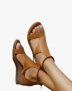 Women's Open Toe Wedge Sandals with Ankle Strap and Cut-Out Design 3