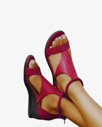 Women's Open Toe Wedge Sandals with Ankle Strap and Cut-Out Design 4