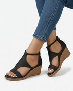 Women's Open Toe Wedge Sandals with Ankle Strap and Cut-Out Design 5