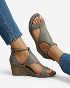 Women's Open Toe Wedge Sandals with Ankle Strap and Cut-Out Design 6