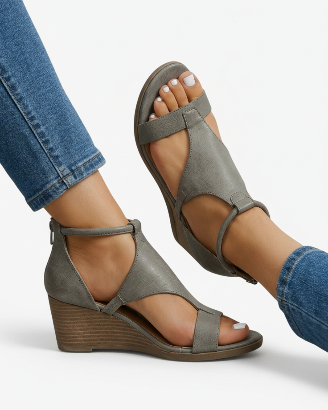 Women's Open Toe Wedge Sandals with Ankle Strap and Cut-Out Design 6