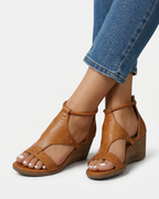 Women's Open Toe Wedge Sandals with Ankle Strap and Cut-Out Design 7