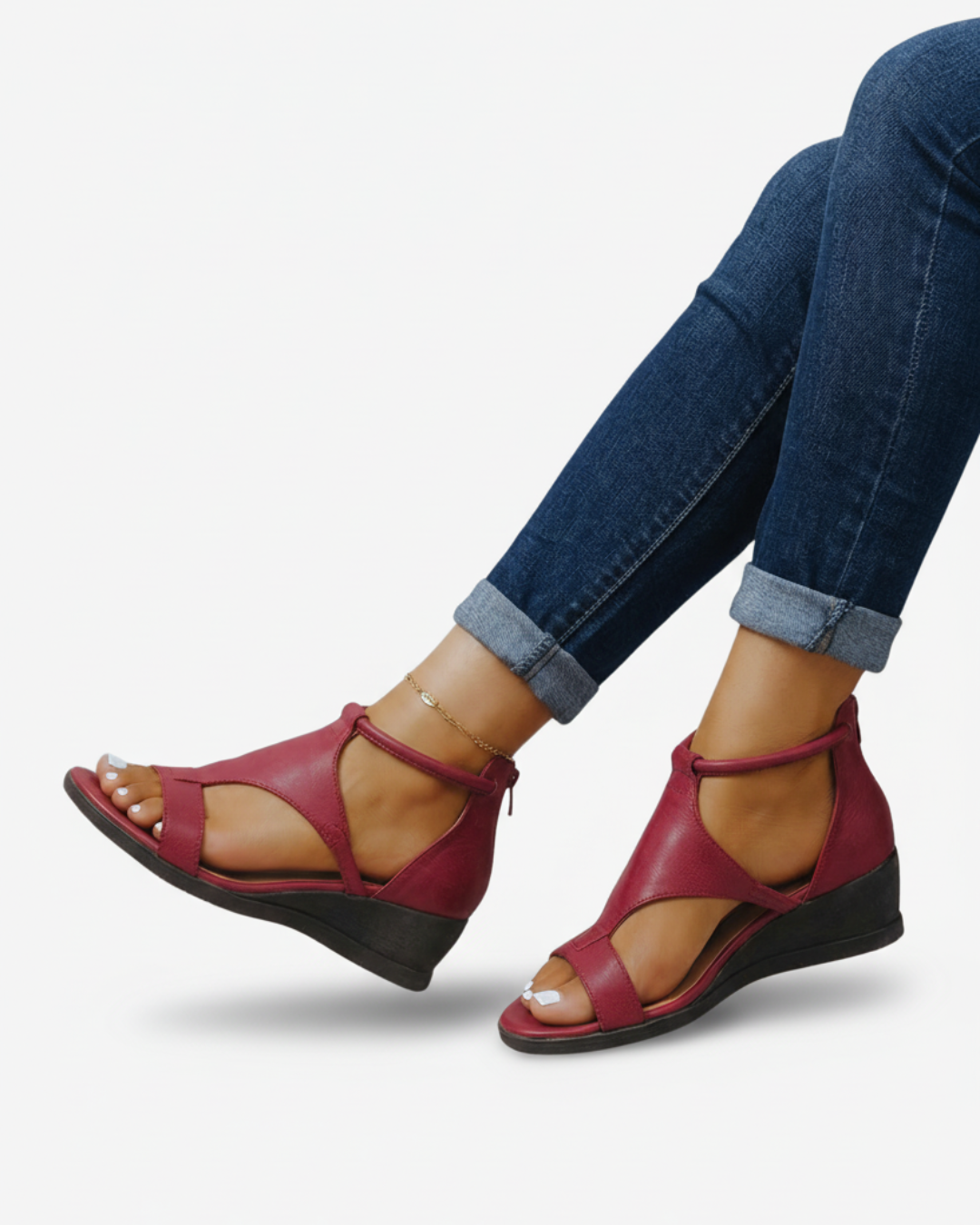 Women's Open Toe Wedge Sandals with Ankle Strap and Cut-Out Design 8
