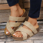 Women's Open-Toe Wedge Sandals with Crisscross Elastic Straps 2