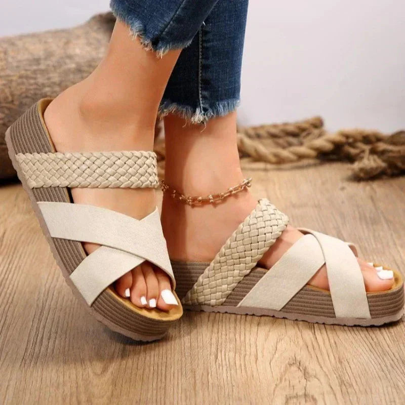 Women's Open-Toe Wedge Sandals with Crisscross Elastic Straps 3