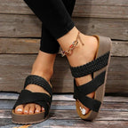 Women's Open-Toe Wedge Sandals with Crisscross Elastic Straps 4