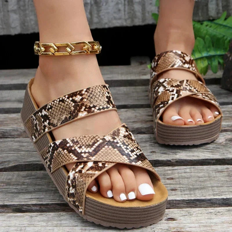 Women's Open-Toe Wedge Sandals with Crisscross Elastic Straps 5