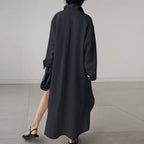 Women's Oversized Button-Down Cotton Shirt Dress with Side Slits 3