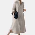 Women's Oversized Button-Down Cotton Shirt Dress with Side Slits 4
