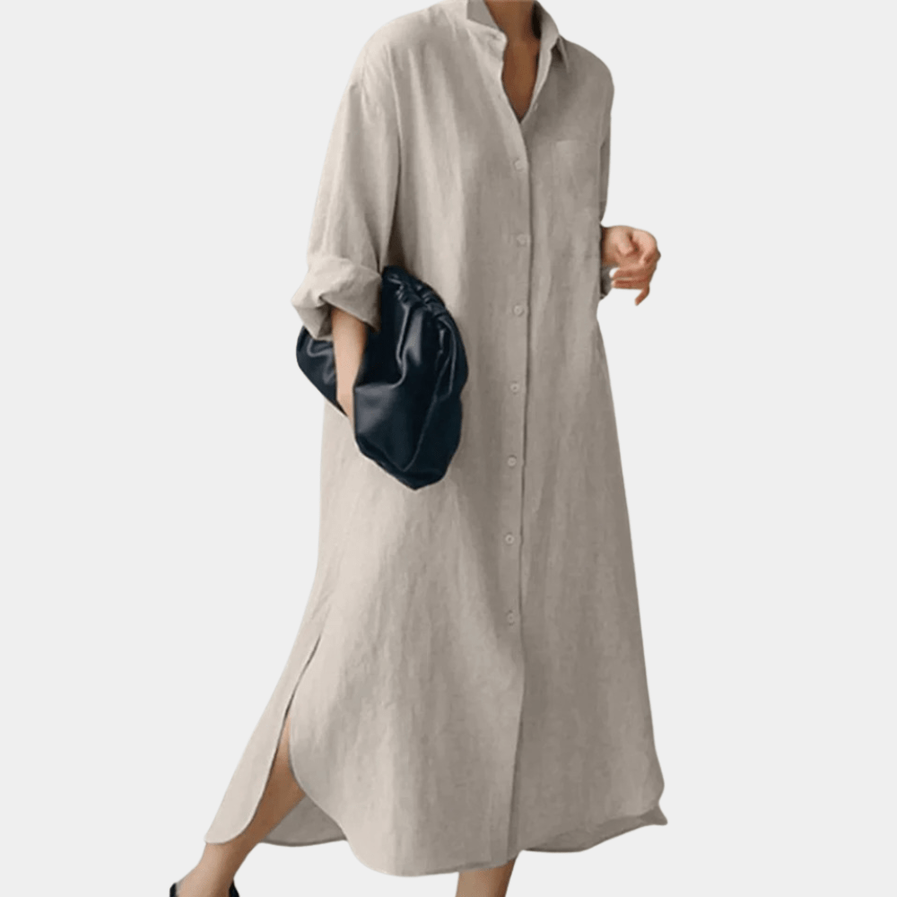 Women's Oversized Button-Down Cotton Shirt Dress with Side Slits 4