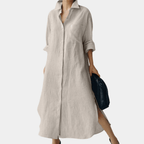 Women's Oversized Button-Down Cotton Shirt Dress with Side Slits 5