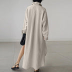 Women's Oversized Button-Down Cotton Shirt Dress with Side Slits 6
