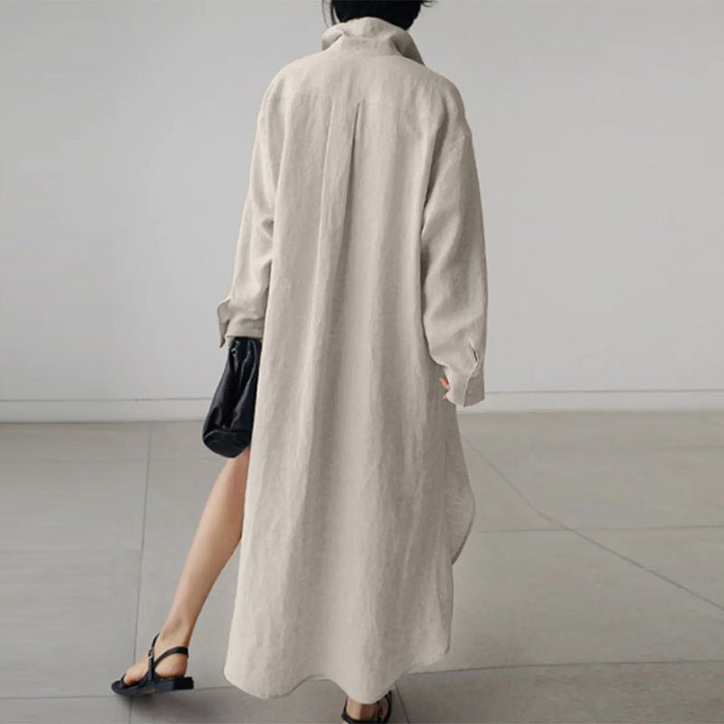 Women's Oversized Button-Down Cotton Shirt Dress with Side Slits 6