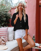 Women's Oversized Linen Shirt with Collar and Long Sleeves 9