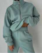 Women's Oversized Two-Piece Set with Half-Zip Pullover and High-Waisted Joggers 1