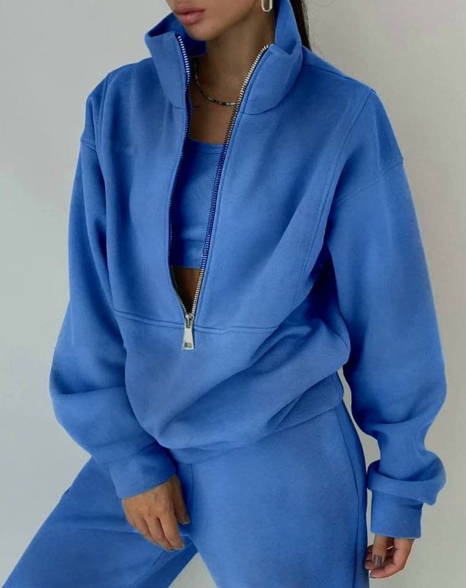 Women's Oversized Two-Piece Set with Half-Zip Pullover and High-Waisted Joggers 2