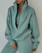 Women's Oversized Two-Piece Set with Half-Zip Pullover and High-Waisted Joggers 3