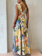 Women's Patchwork V-Neck Maxi Dress with Long Sleeves 3
