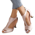 Women's Peep-Toe Block Heel Sandals with Cut-Out Side Detail 1