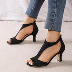 Women's Peep-Toe Block Heel Sandals with Cut-Out Side Detail 2