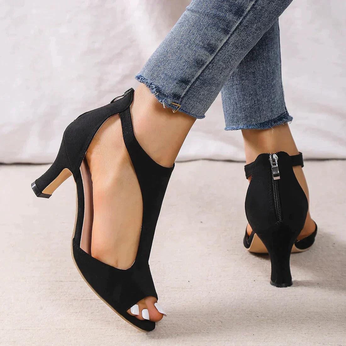 Women's Peep-Toe Block Heel Sandals with Cut-Out Side Detail 3