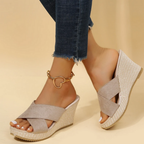 Women's Platform Wedge Sandals with Crossover Straps and Open Toe 1