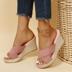 Women's Platform Wedge Sandals with Crossover Straps and Open Toe 2