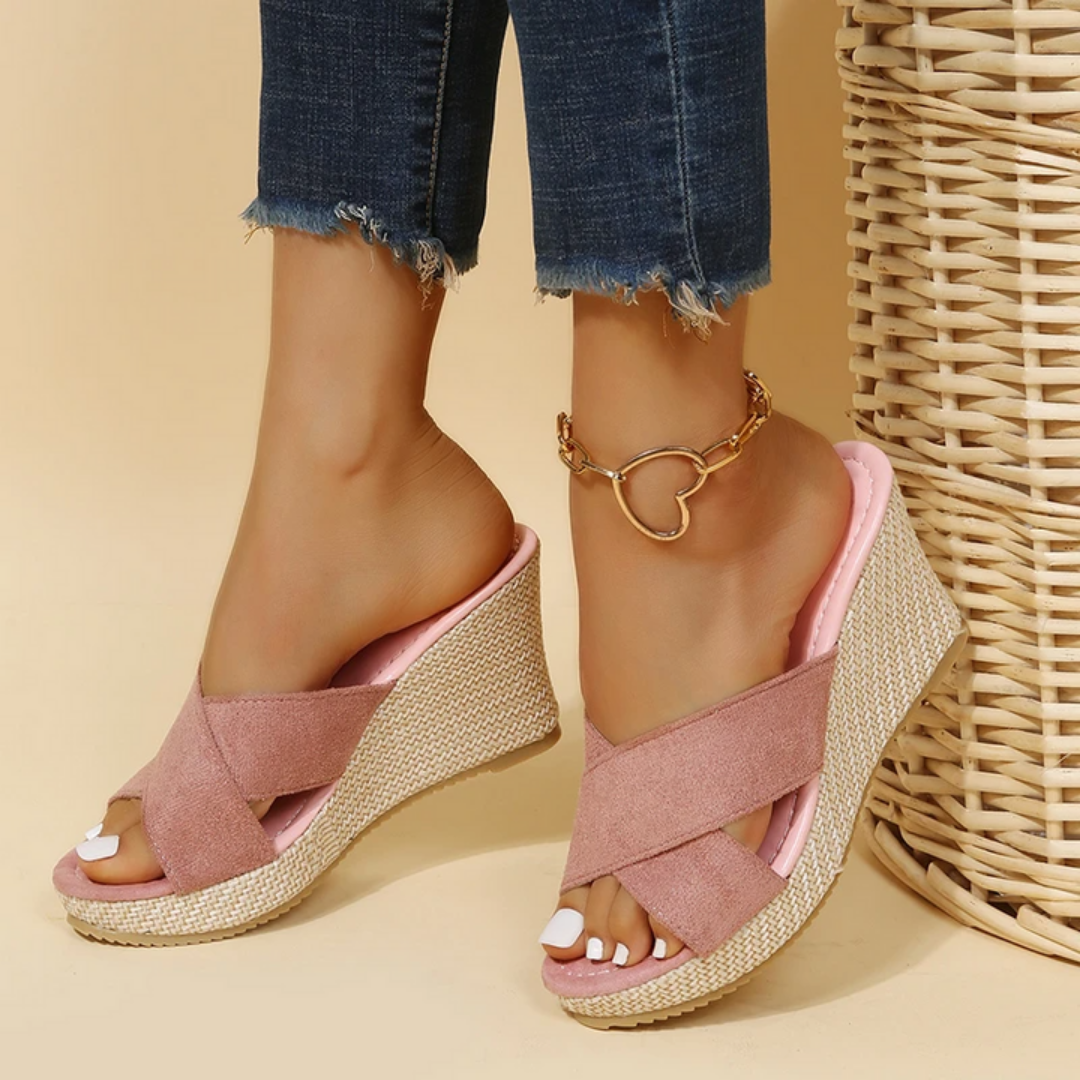Women's Platform Wedge Sandals with Crossover Straps and Open Toe 2