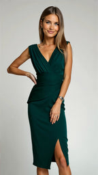 Women's Pleated Bodycon Evening Dress with Textured Fabric 2