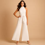 Women's Pleated High-Neck Wide-Leg Jumpsuit with Belt 3