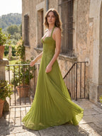 Women's Pleated Maxi Dress with Corset Bodice and Full Length Skirt 2