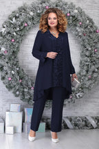 Women's Plus Size Embroidered 3-Piece Set with Jacket, Sleeveless Top, and Pants 6